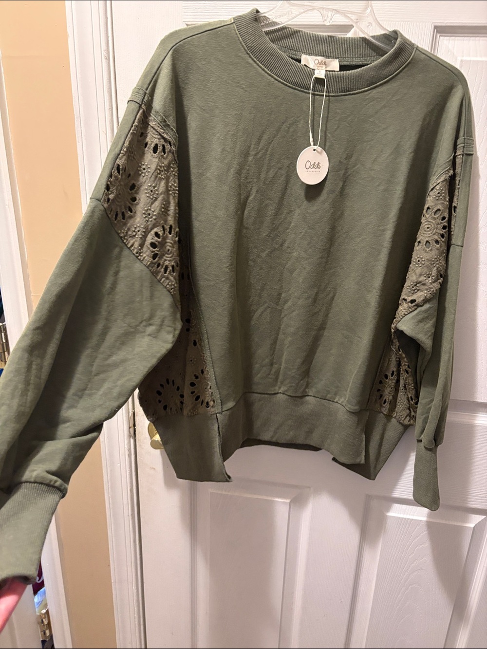 Oddi hunter green sweatshirt with embroidered panels